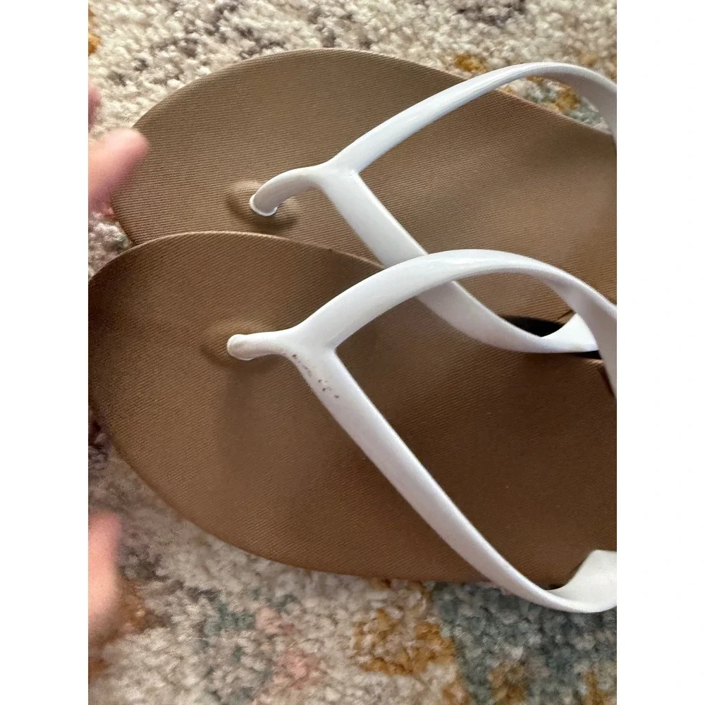 Okabashi Kids Flip Flop Sandals Brown White Thong Sandals Size‎ 6 Made in USA